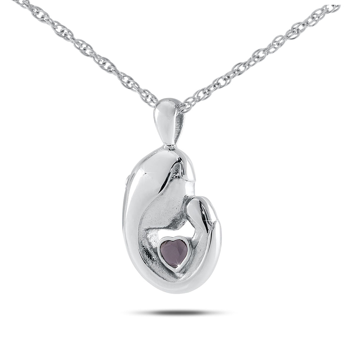 February w/ Amethyst Stainless Steel Keepsake